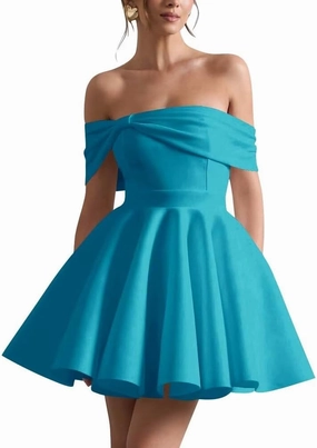 Satin Wedding Dresses for Bride Off Shoulder Bowknot Short Homecoming Dresses for Teens Puffy Sleeve Prom Party Gown