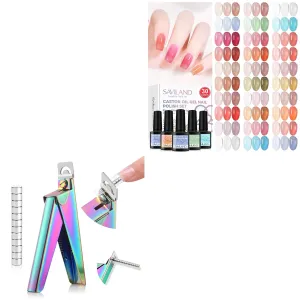 SAVILAND Jelly Gel Nail Polish Set, 30 Colors Translucent Nude Pink Transparent Nail Polish Set Acrylic Nail Cutters for Nail Tips: Chameleon Acrylic Nails Clipper