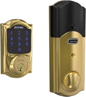 SCHLAGE BE469ZP CAM 605 Connect Smart Deadbolt With Alarm Inbuilt Camelot Trim In Bright Brass