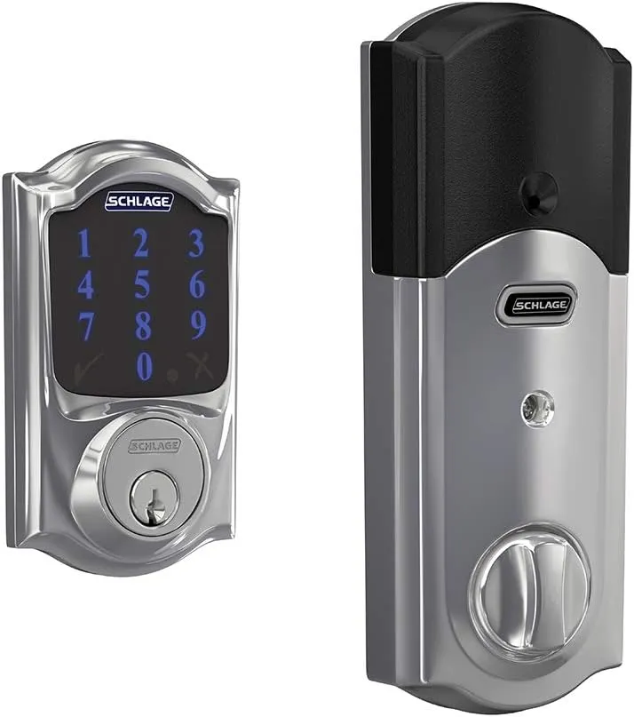 SCHLAGE BE469ZP CAM 625 Connect Smart Deadbolt With Alarm Inbuilt Camelot Trim In Bright Chrome
