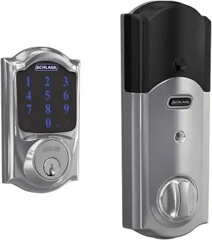 SCHLAGE BE469ZP CAM 625 Connect Smart Deadbolt With Alarm Inbuilt Camelot Trim In Bright Chrome