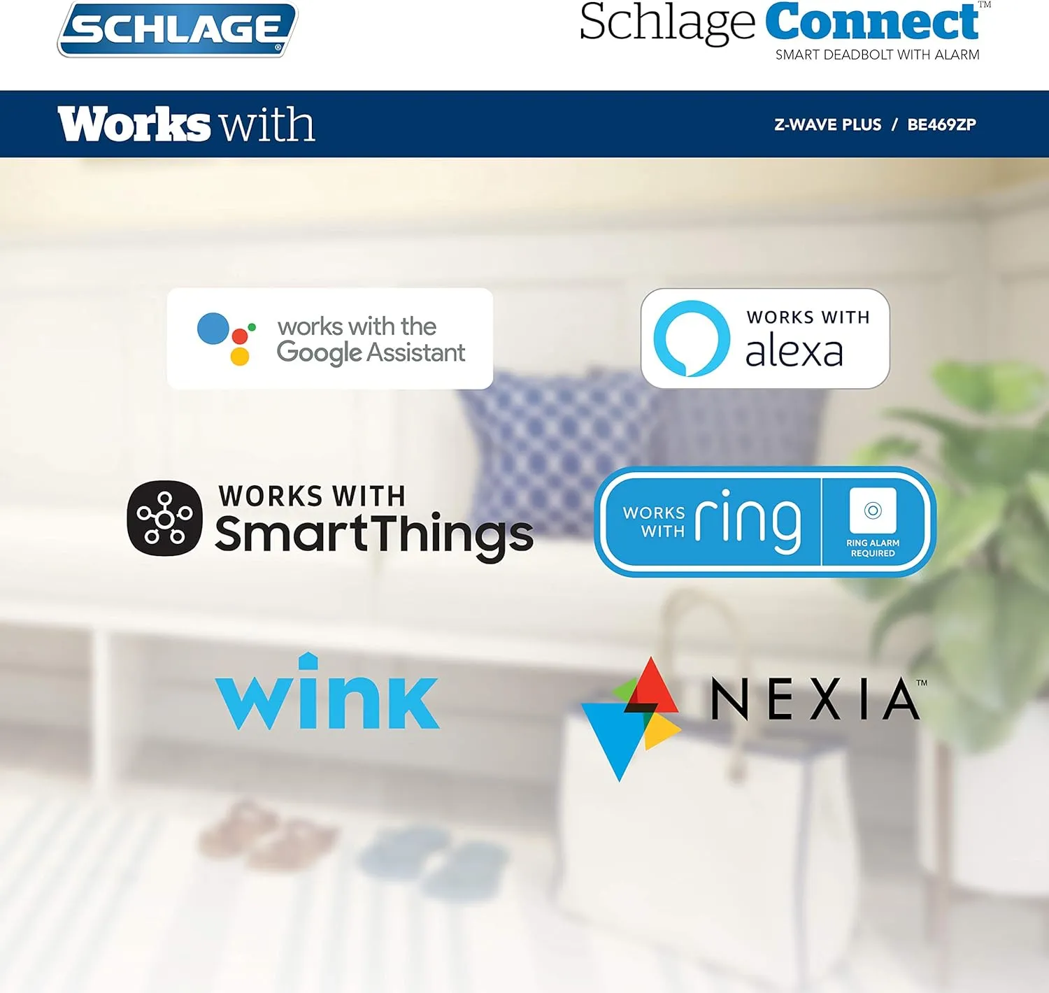 SCHLAGE BE469ZP CAM 625 Connect Smart Deadbolt With Alarm Inbuilt Camelot Trim In Bright Chrome