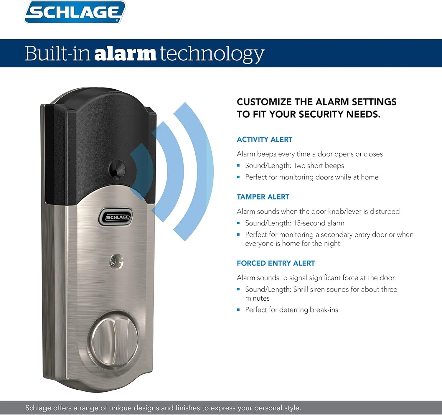 SCHLAGE BE469ZP CAM 625 Connect Smart Deadbolt With Alarm Inbuilt Camelot Trim In Bright Chrome