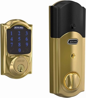 SCHLAGE BE469ZP CAM 605 Connect Smart Deadbolt With Alarm Inbuilt Camelot Trim In Bright Brass