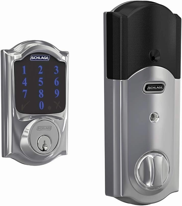 SCHLAGE BE469ZP CAM 625 Connect Smart Deadbolt With Alarm Inbuilt Camelot Trim In Bright Chrome
