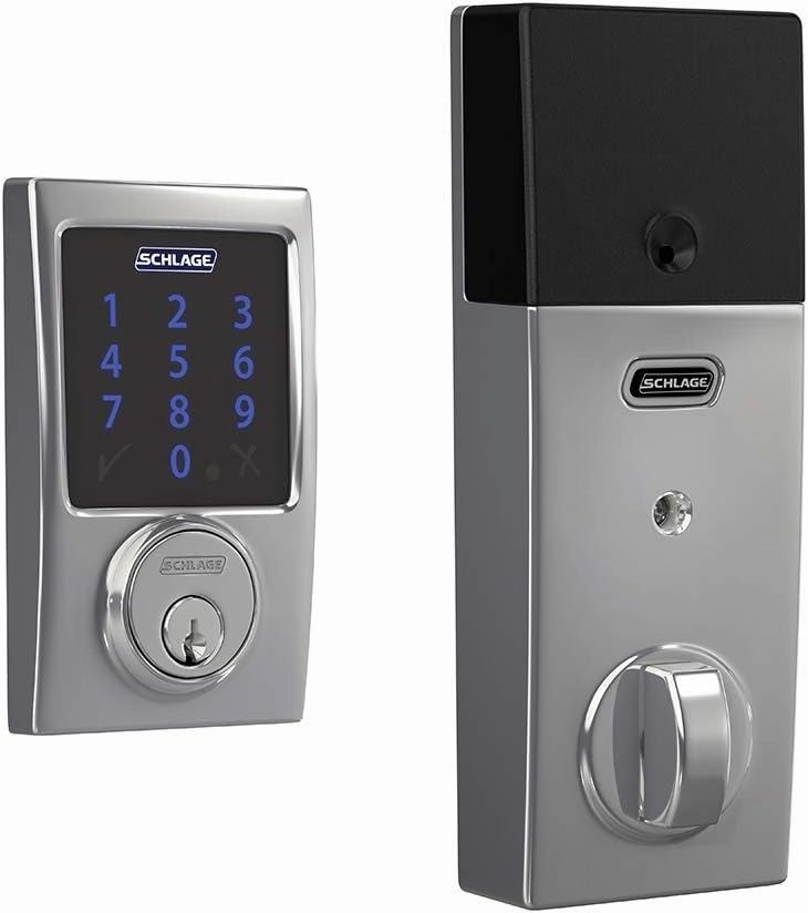 SCHLAGE BE469ZP CEN 625 Connect Smart Deadbolt with alarm with Century Trim in Bright Chrome, Z-Wave Plus enabled, 3 x 8 x 2 inches