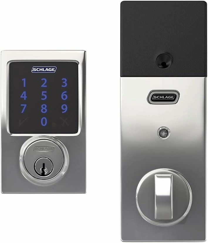 SCHLAGE BE469ZP CEN 625 Connect Smart Deadbolt with alarm with Century Trim in Bright Chrome, Z-Wave Plus enabled, 3 x 8 x 2 inches