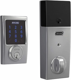SCHLAGE BE469ZP CEN 625 Connect Smart Deadbolt with alarm with Century Trim in Bright Chrome, Z-Wave Plus enabled, 3 x 8 x 2 inches