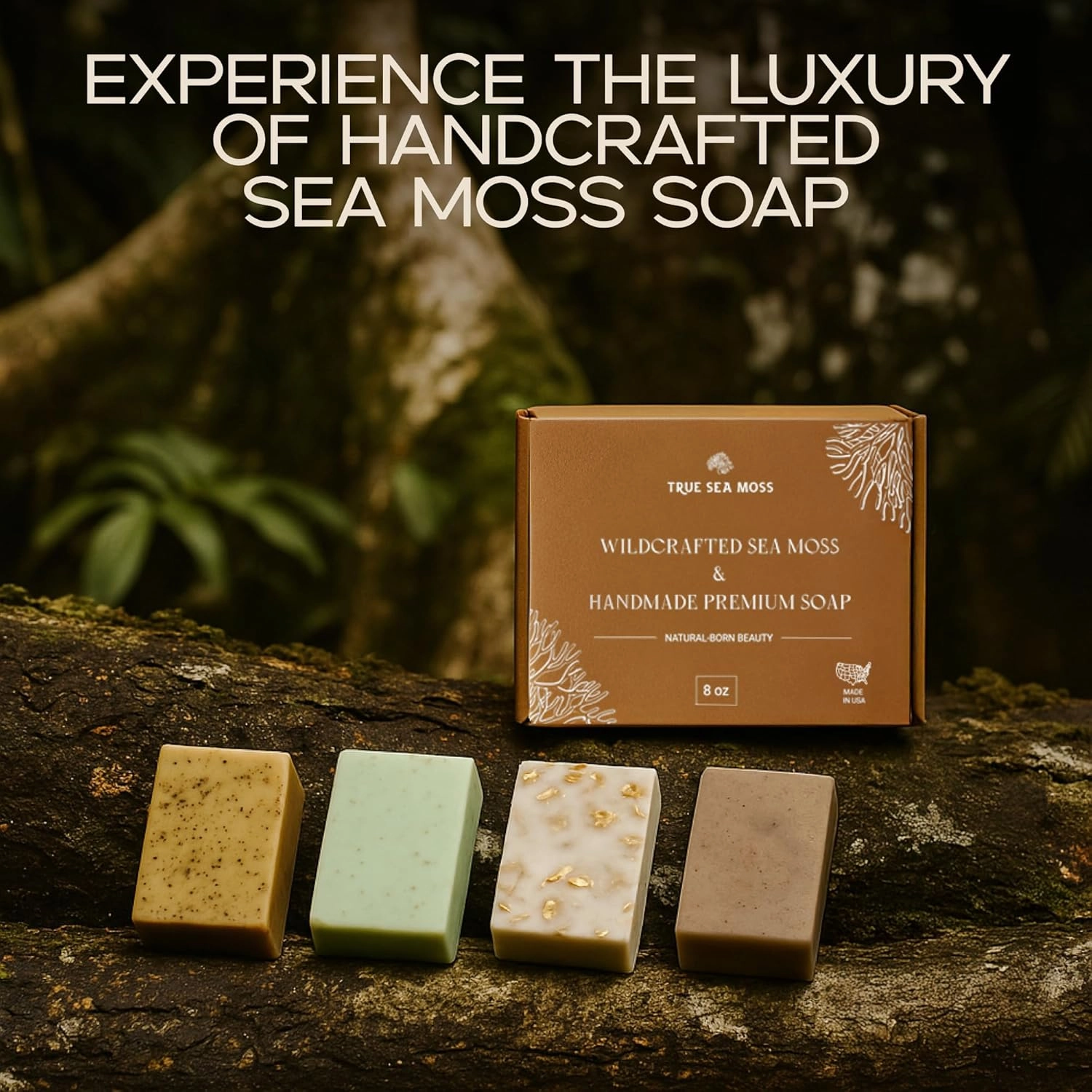 Sea Moss Bar Soap with Green Tea – Vegan Organic Face & Body Soap – Handmade Skincare Gift for Women or Mom Natural Cleanser – Birthday Present – Made in USA