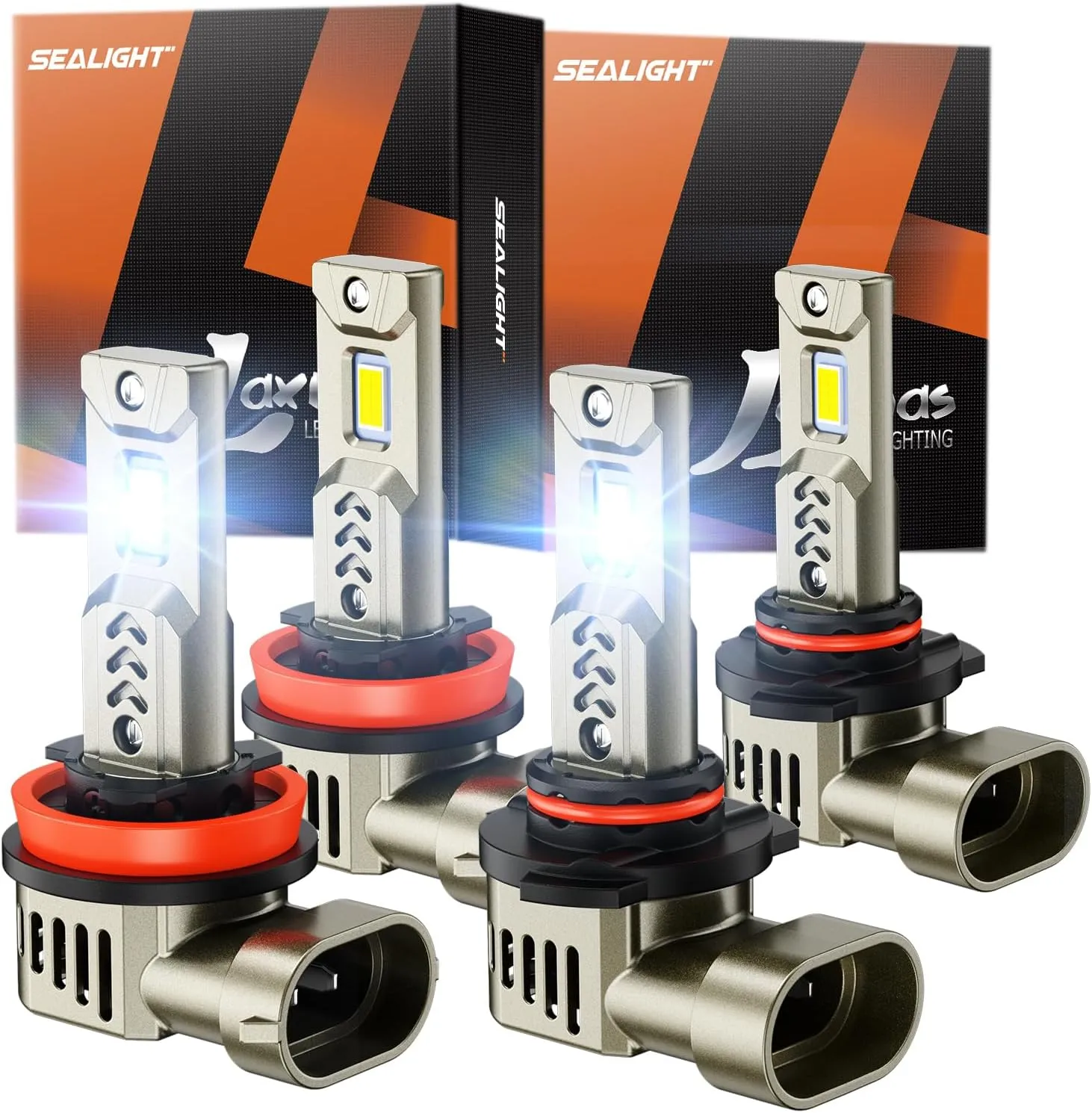SEALIGHT L2S HB3 H9 LED Bulb Combo compatible 9005 H11 for Fog Light and Powersports Headlights, 68000 Lumens Super Bright 6500K White Light, Plug and Play, 4 Pack
