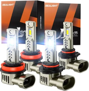 SEALIGHT L2S HB3 H9 LED Bulb Combo compatible 9005 H11 for Fog Light and Powersports Headlights, 68000 Lumens Super Bright 6500K White Light, Plug and Play, 4 Pack