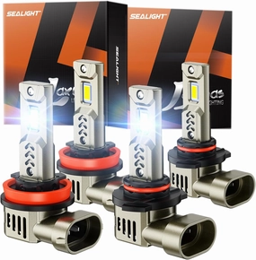 SEALIGHT L2S HB3 H9 LED Bulb Combo compatible 9005 H11 for Fog Light and Powersports Headlights, 68000 Lumens Super Bright 6500K White Light, Plug and Play, 4 Pack