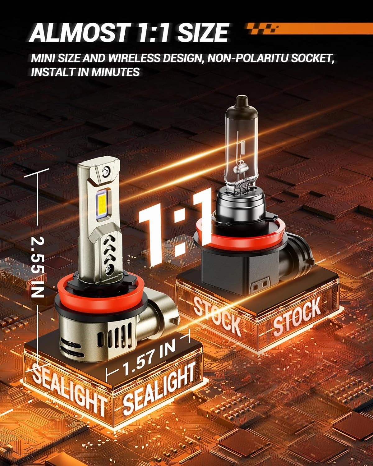 SEALIGHT L2S HB3 H9 LED Bulb Combo compatible 9005 H11 for Fog Light and Powersports Headlights, 68000 Lumens Super Bright 6500K White Light, Plug and Play, 4 Pack