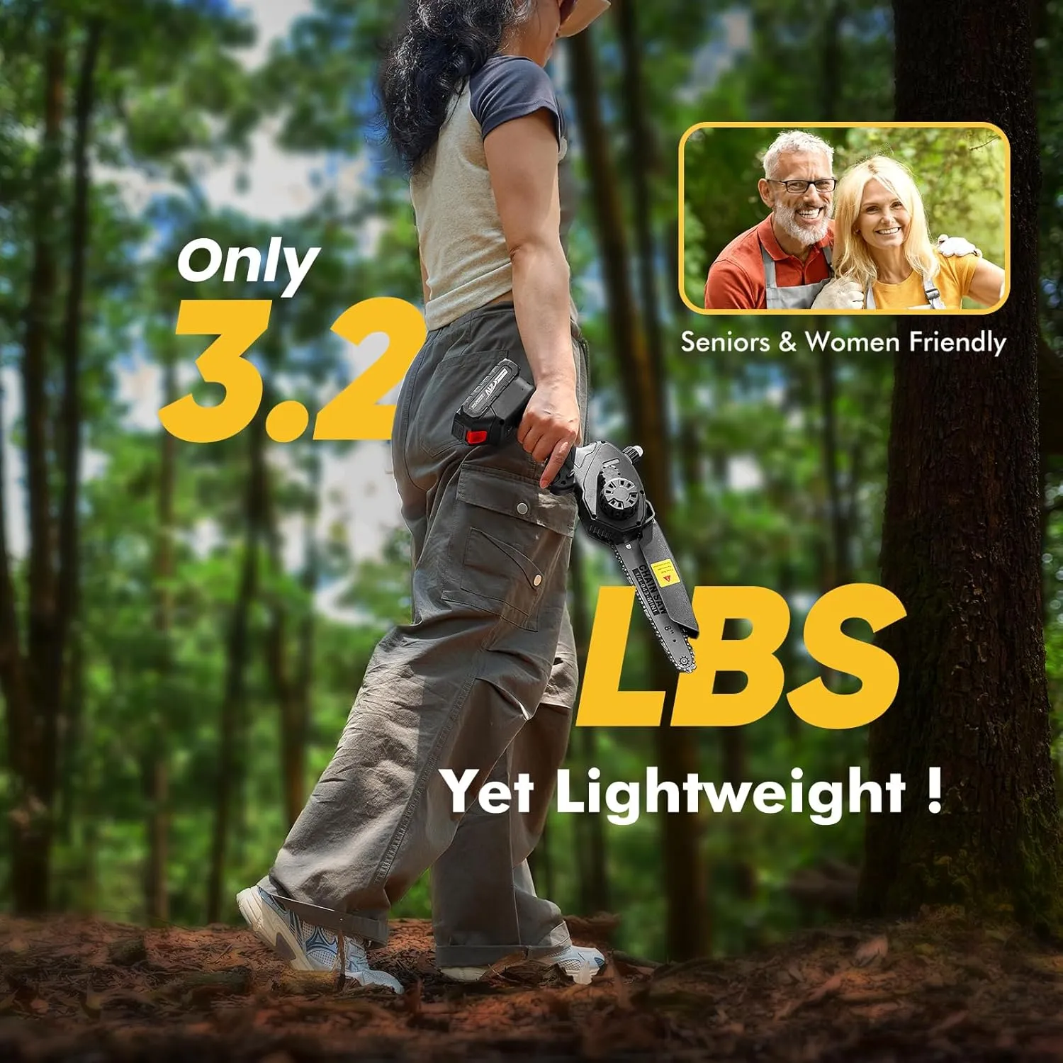 Seesii Mini Chainsaw Cordless 8 inch DL07, Electric Battery Powered Chainsaw, Upgraded Brushless Chain Saw with Auto Oiler, 2pcs 2000mAh Battery, Handheld Pruning Saws for Tree Branch Wood Cutting