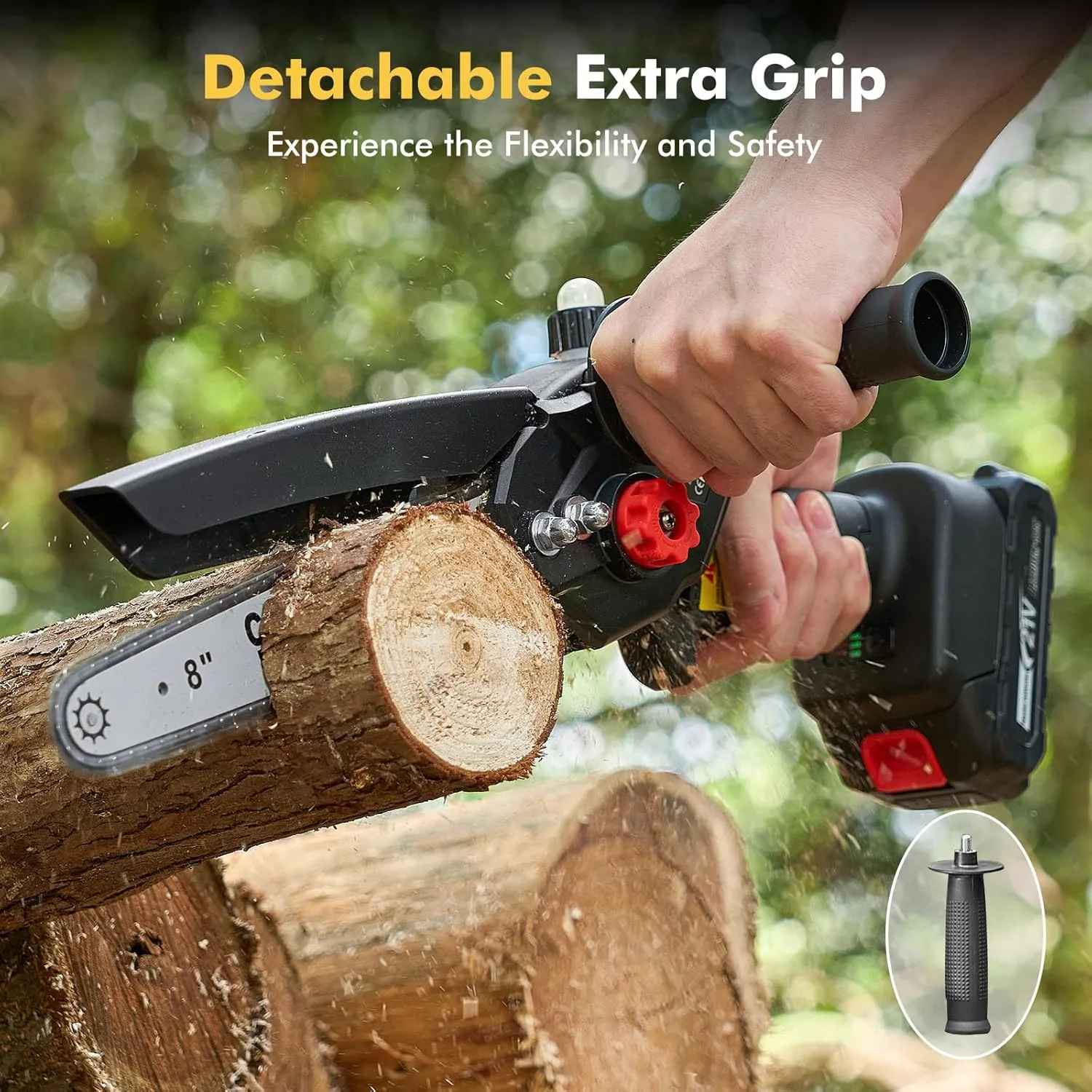 Seesii Mini Chainsaw Cordless 8 inch DL07, Electric Battery Powered Chainsaw, Upgraded Brushless Chain Saw with Auto Oiler, 2pcs 2000mAh Battery, Handheld Pruning Saws for Tree Branch Wood Cutting