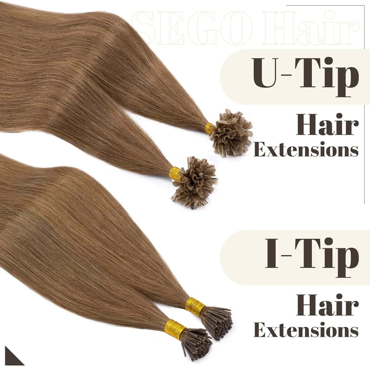 SEGO U Tip Hair Extensions - 100 Strands, 100% Remy Human Hair, Silky Straight, Keratin Fusion Pre-Bonded, #6 Light Brown, 14 inches, 50g