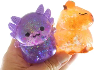 Set of 2 Animal Sugar Balls - Axolotl and Capybara - Syrup Molasses Thick Glue/Gel Stretch Ball - Ultra Squishy and Moldable Slow Rise Relaxing Sensory Fidget Stress Toy Cute Adorable (Random Colors)