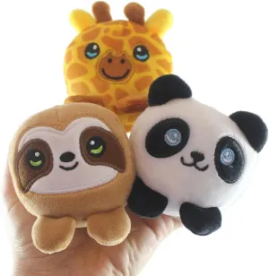 Set of 3 Safari Animals - Giraffe, Sloth, Panda - Cute Ball Plush Stuffed Animals- Adorable Mini Plushie Stuffie