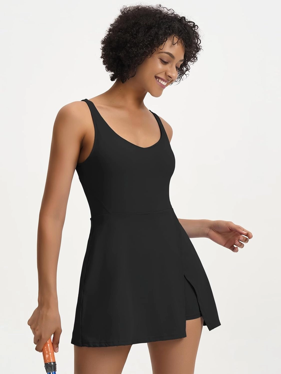 Sexyasasii Tennis Dress for Women V Neck Athletic Dress with Built in Shorts and Bra Sleeveless Side Slit Golf Mini Dresses