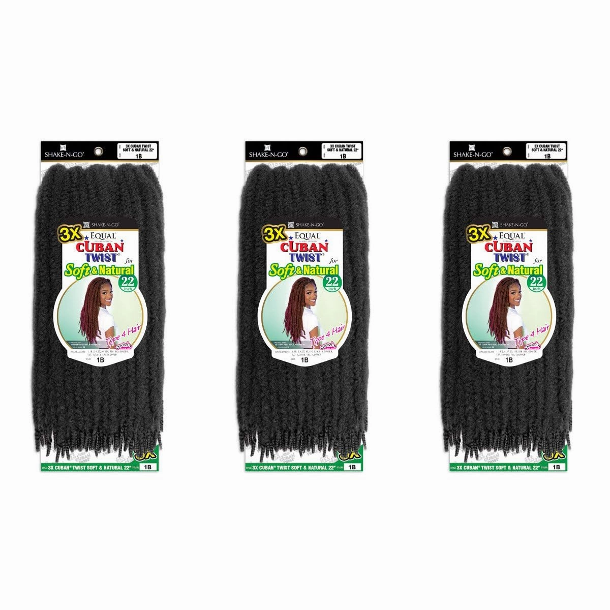 SHAKE-N-GO 3x Cuban Twist Soft & Natural 22" (3-PACK) (BURGUNDY 530)