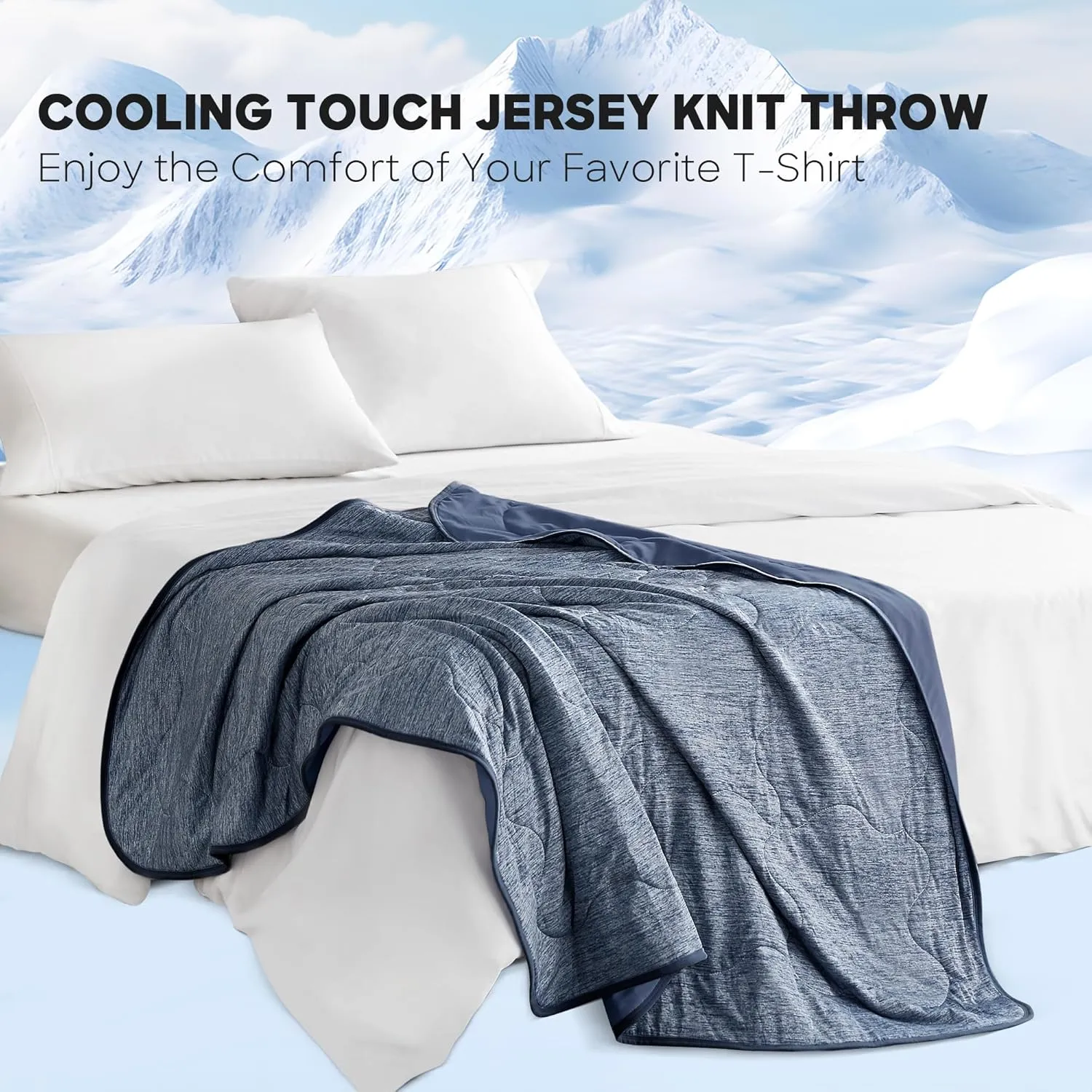 Sharper Image Cozy Jersey Knit Throw Blanket Ultra-Soft & Cooling Touch Throw Chic Ogee Quilting, All Season & Lightweight Summer Throw Blanket Cozy T-Shirt Handfeel, Gift Ready, 50x60, Navy