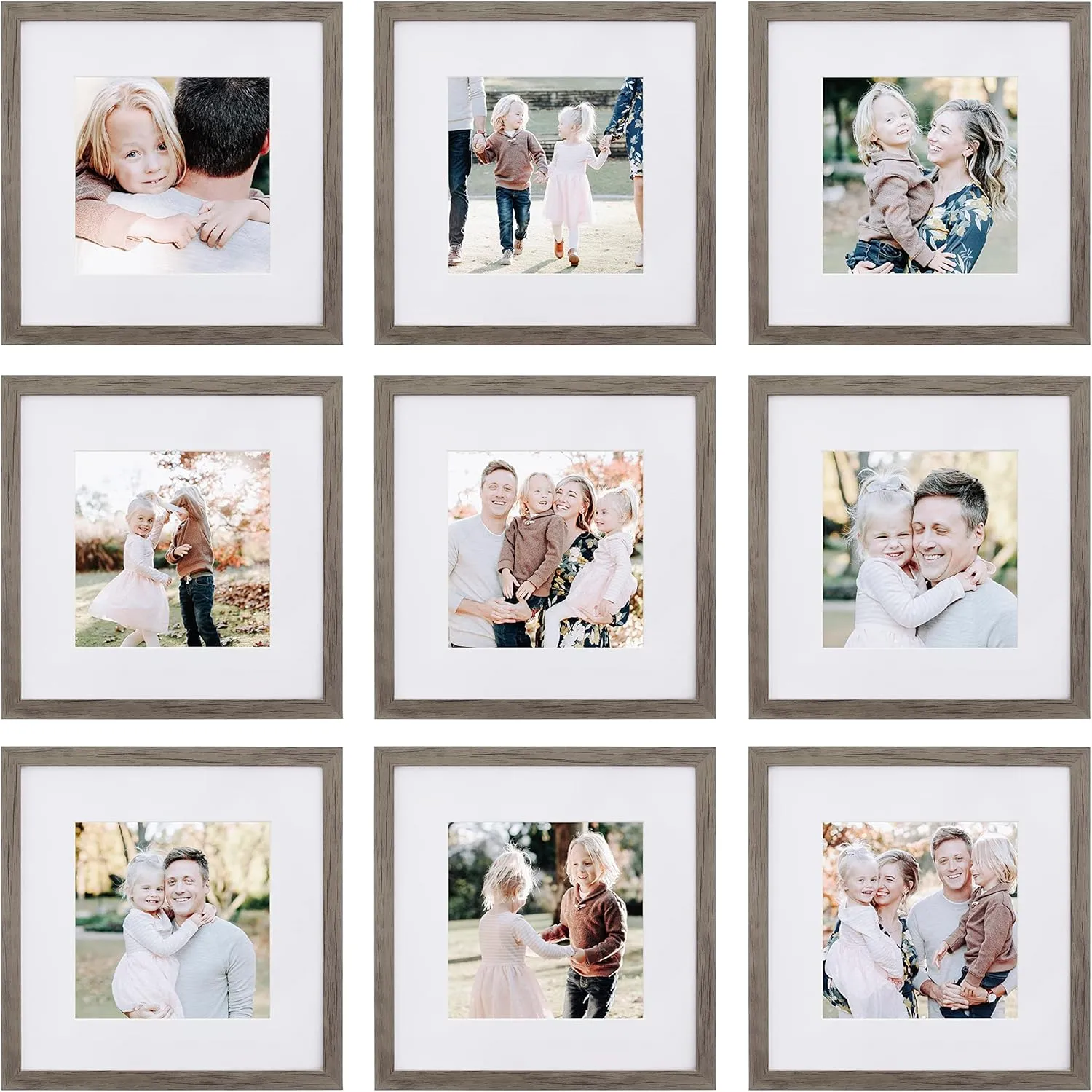 Sheffield Home 9 Piece Gallery Wall Frame Set, 12x12 Inch, Natural