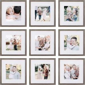 Sheffield Home 9 Piece Gallery Wall Frame Set, 12x12 Inch, Natural