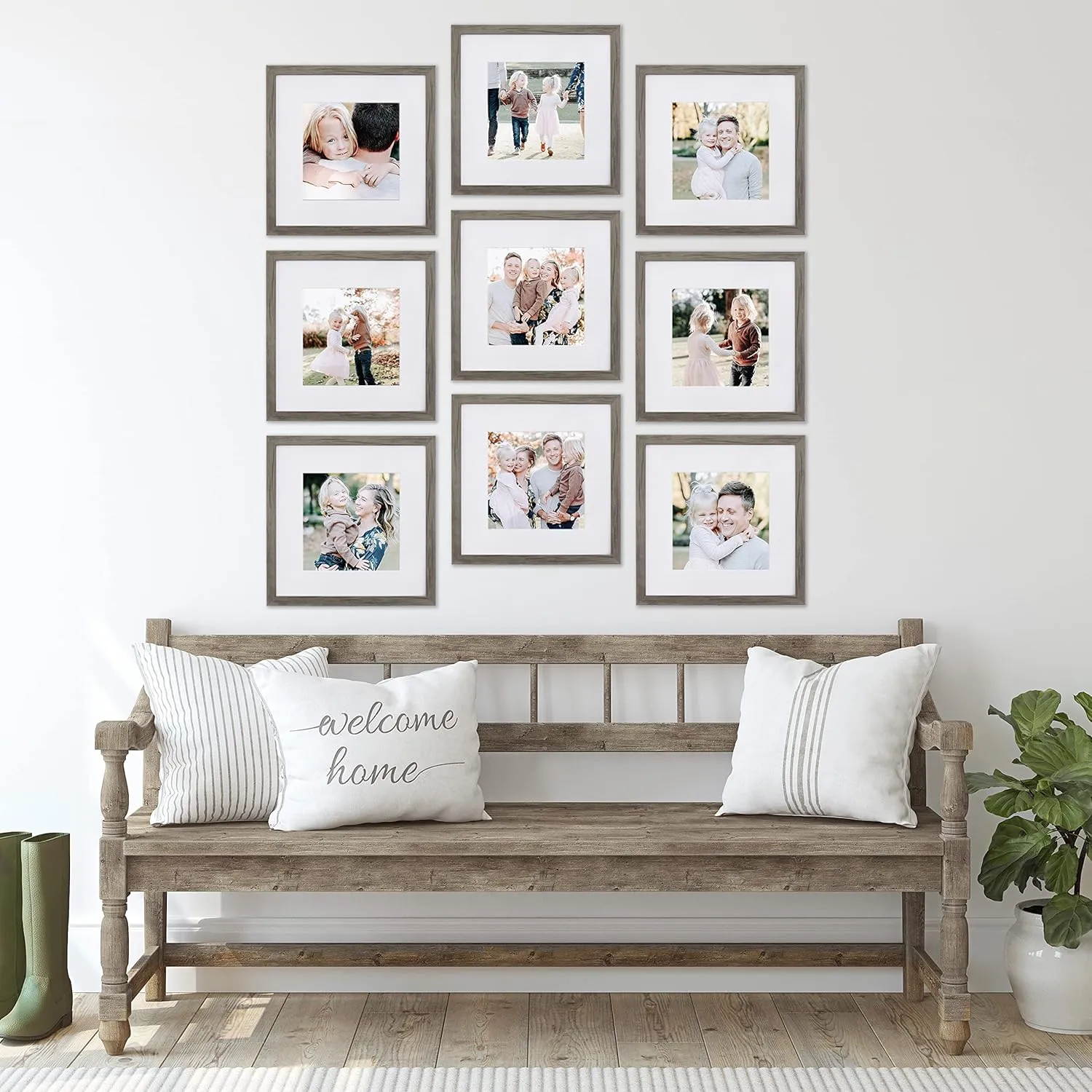 Sheffield Home 9 Piece Gallery Wall Frame Set, 12x12 Inch, Natural