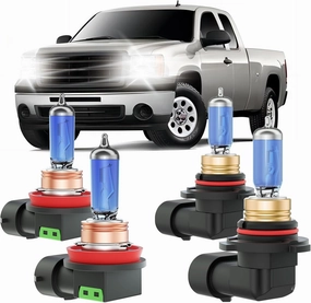 Sierra Halogen Headlight Bulbs Fits For 2007-2013 GMC Sierra Halogen High Low Beam Combo, Ultra Bright 5000K White Bulbs, 12V-100W, Pack of 4