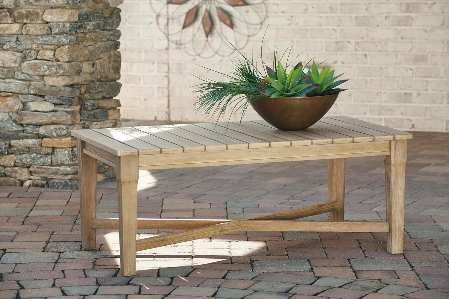 Signature Design by Ashley Outdoor Eucalyptus Carter Hall Patio Coffee Table, Beige