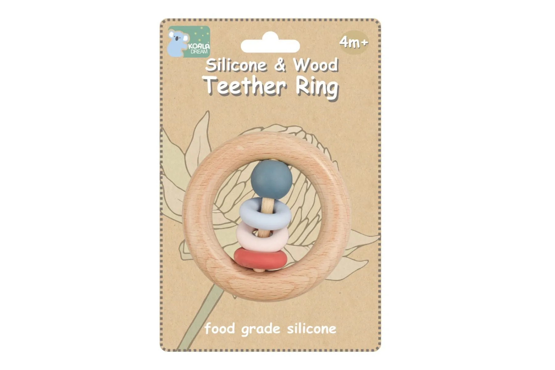 Silicone & Wooden Teether Ring | Red
