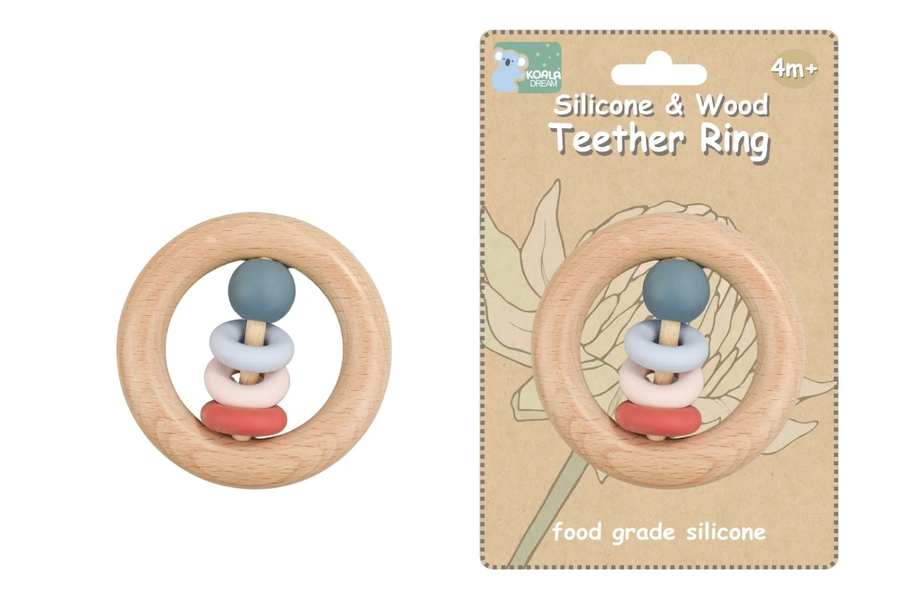 Silicone & Wooden Teether Ring | Red
