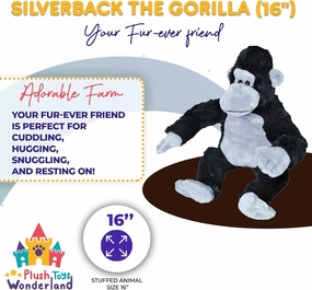 Silverback The Gorilla – 16-Inch Soft & Cuddly Plush Toy – Adorable Stuffed Gorilla for Kids, Animal Lovers & Collectors