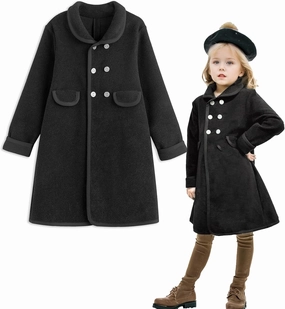 Simplee kids Girls Dress Coat Lapel Button Winter Jackets Coats Long Sleeve Outerwear with Pockets 4-14Year