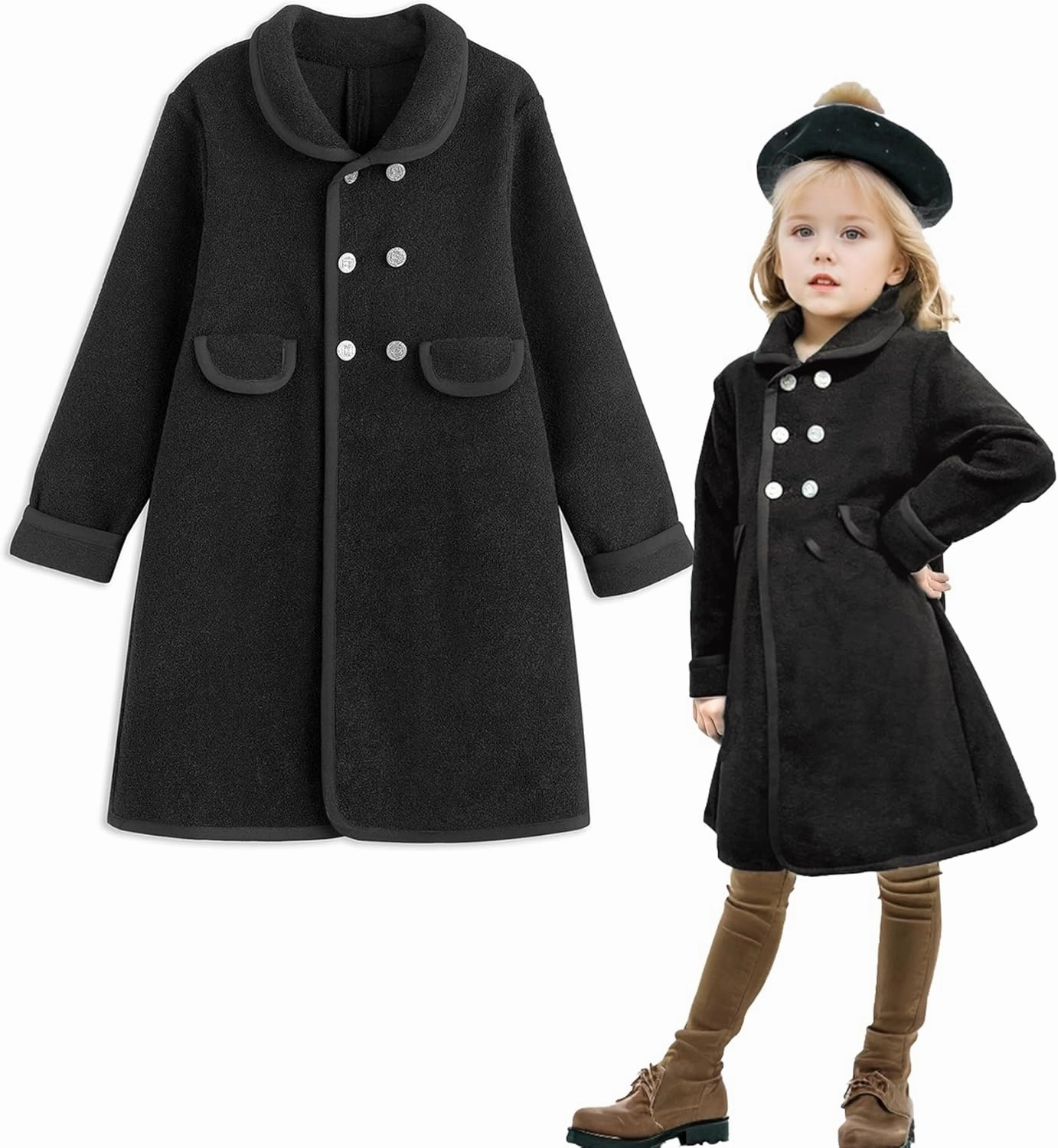 Simplee kids Girls Dress Coat Lapel Button Winter Jackets Coats Long Sleeve Outerwear with Pockets 4-14Year