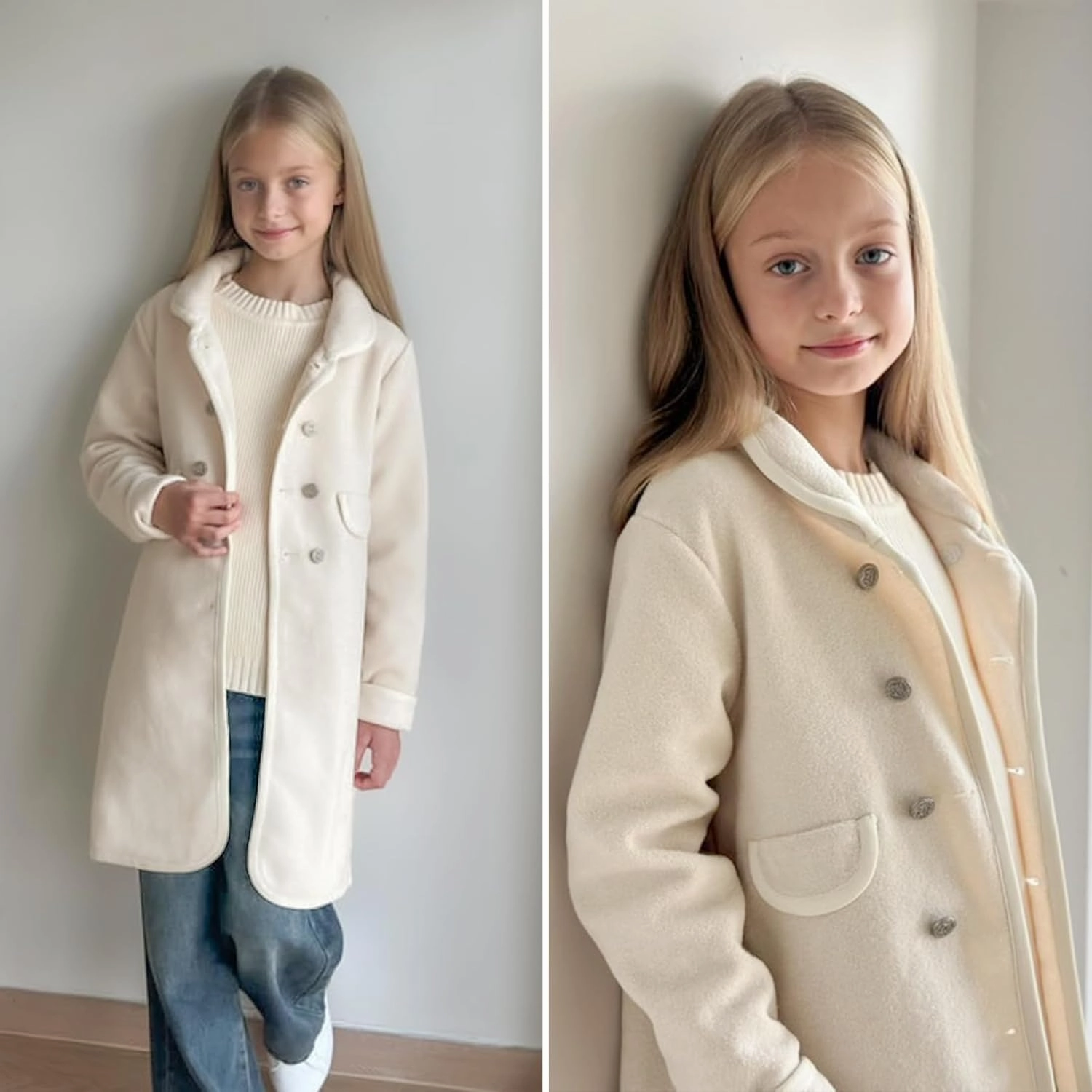 Simplee kids Girls Dress Coat Lapel Button Winter Jackets Coats Long Sleeve Outerwear with Pockets 4-14Year