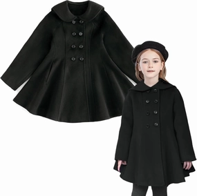 Simplee kids Girls Dress Coat Lapel Button Winter Jackets Coats Long Sleeve Outerwear with Pockets 4-14Years