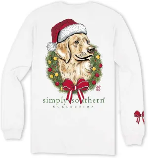 Simply Southern Golden Retriever Dog Christmas Graphic Long Sleeve T-Shirt - White, Unisex Adult