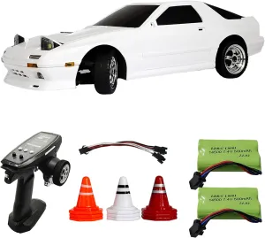 Skymaker LD1802 1:18 RC Drift Car Mazda RX-7 FC High-Speed Drifting 2.4GHz Remote Control ESP Gyroscope LED Light Mini RC Racing Car with Two Batteries (White)