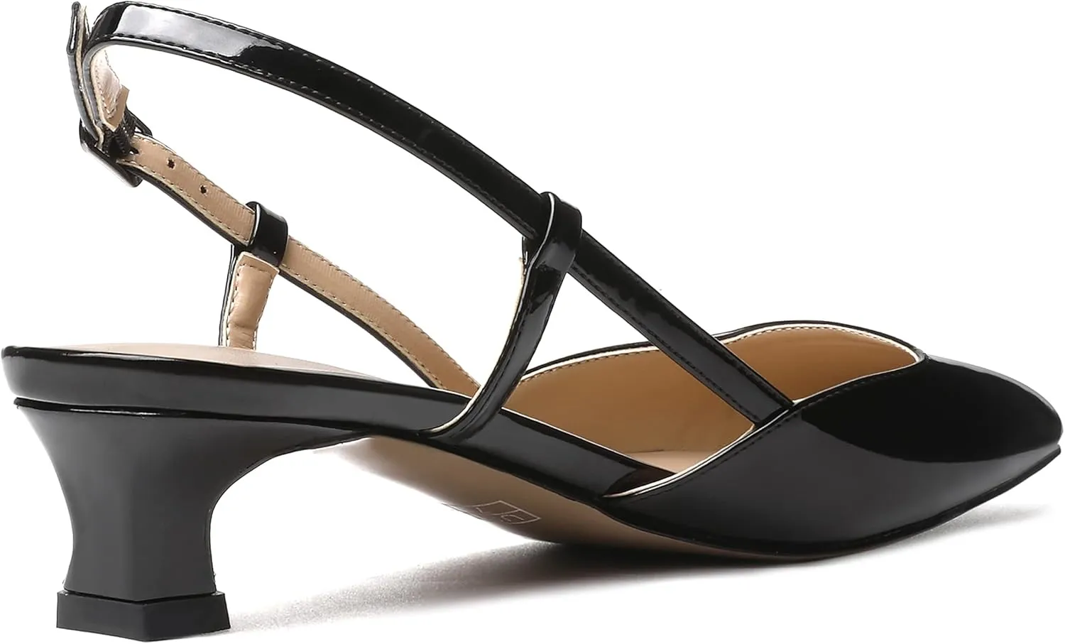 SKYSTERRY Women's Patent Slingback Cute Cut Out Pointed Toe Office Spool Low Kitten Heel Pumps Office Work Shoes 1.5 Inch