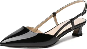 SKYSTERRY Women's Patent Slingback Cute Cut Out Pointed Toe Office Spool Low Kitten Heel Pumps Office Work Shoes 1.5 Inch