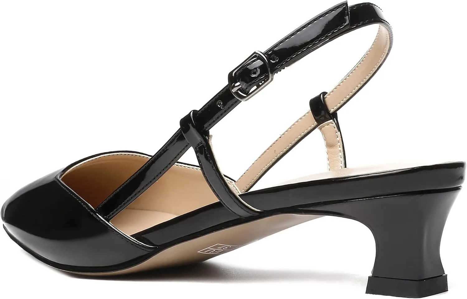 SKYSTERRY Women's Patent Slingback Cute Cut Out Pointed Toe Office Spool Low Kitten Heel Pumps Office Work Shoes 1.5 Inch