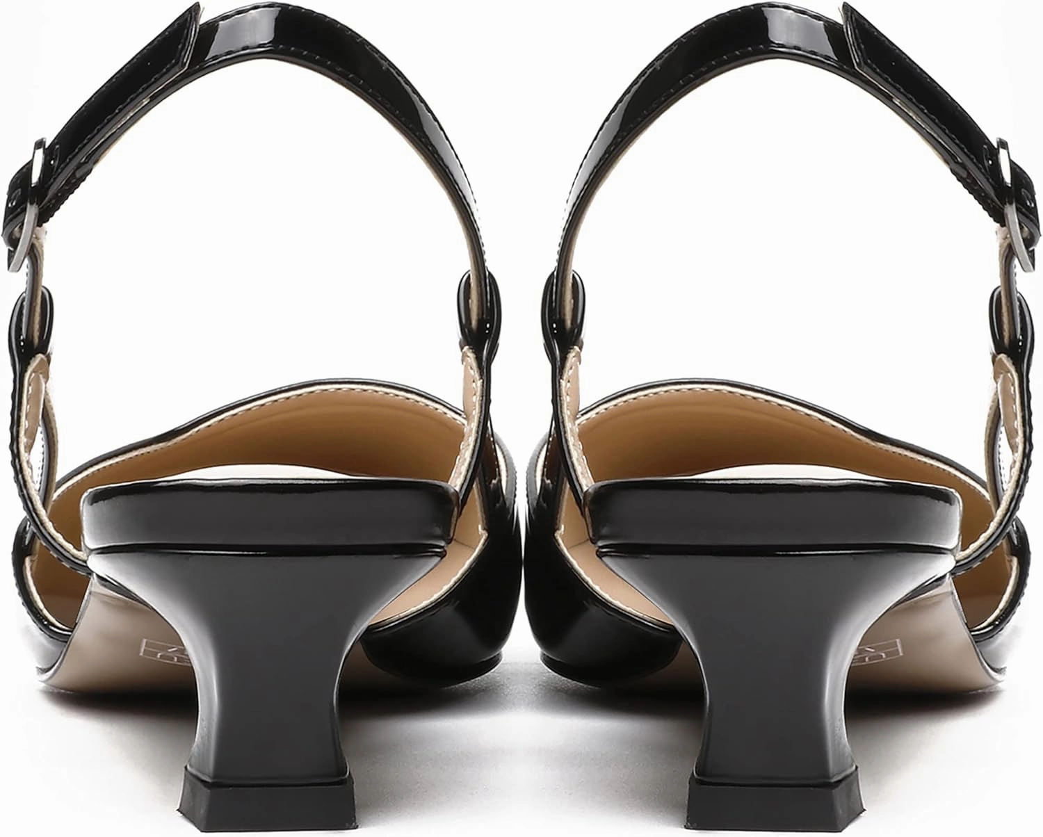 SKYSTERRY Women's Patent Slingback Cute Cut Out Pointed Toe Office Spool Low Kitten Heel Pumps Office Work Shoes 1.5 Inch