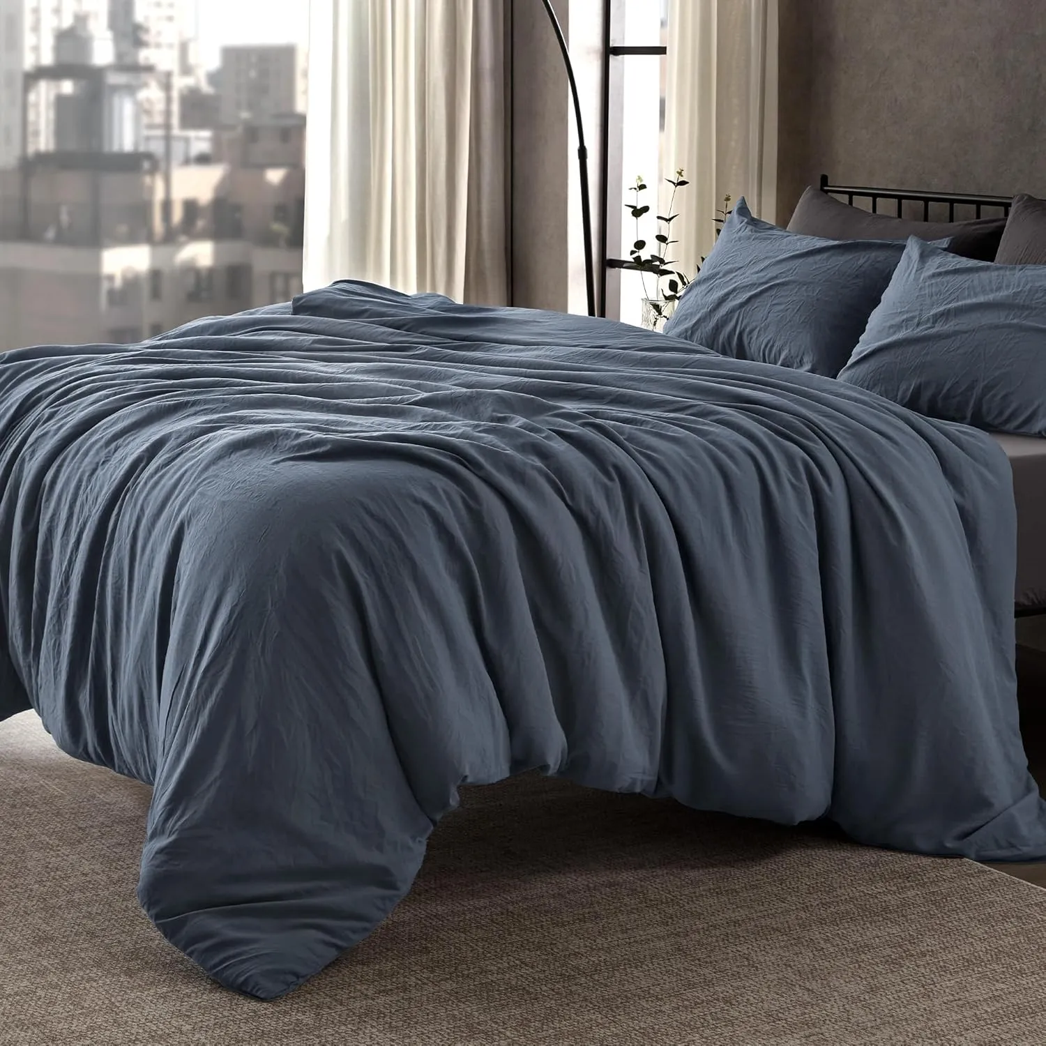 SLEEP ZONE Duvet Cover Full Size, Stone Washed, Soft and Comfortable with Natural Wrinkles, Easy Care, Gift-Wrapped, Safe and Skin-Friendly(Flint Stone Blue, Full)