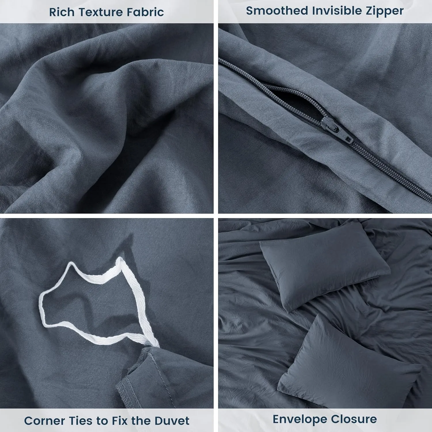 SLEEP ZONE Duvet Cover Full Size, Stone Washed, Soft and Comfortable with Natural Wrinkles, Easy Care, Gift-Wrapped, Safe and Skin-Friendly(Flint Stone Blue, Full)