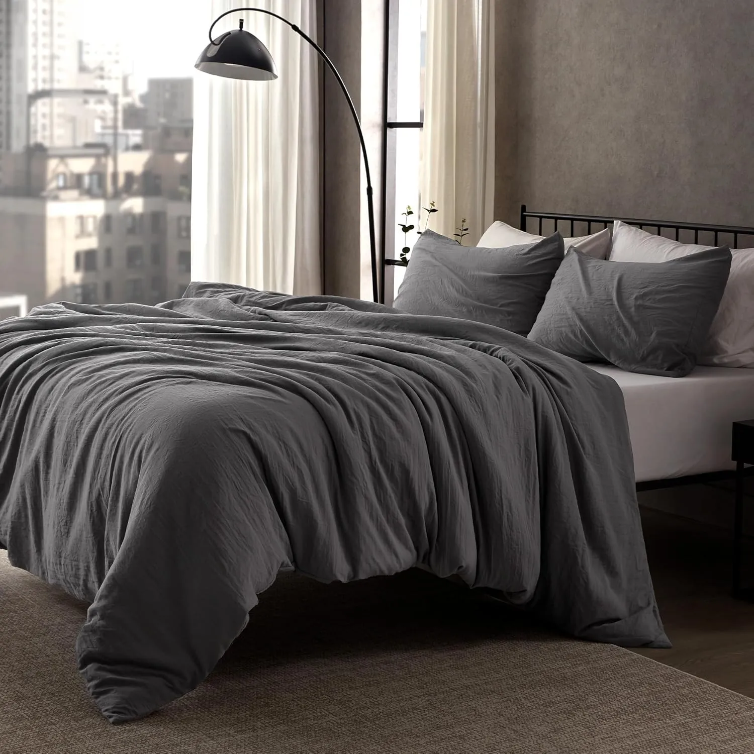 SLEEP ZONE Duvet Cover Full Size, Stone Washed, Soft and Comfortable with Natural Wrinkles, Easy Care, Gift-Wrapped, Safe and Skin-Friendly(Grey, Full)