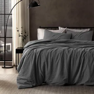 SLEEP ZONE Duvet Cover Full Size, Stone Washed, Soft and Comfortable with Natural Wrinkles, Easy Care, Gift-Wrapped, Safe and Skin-Friendly(Grey, Full)