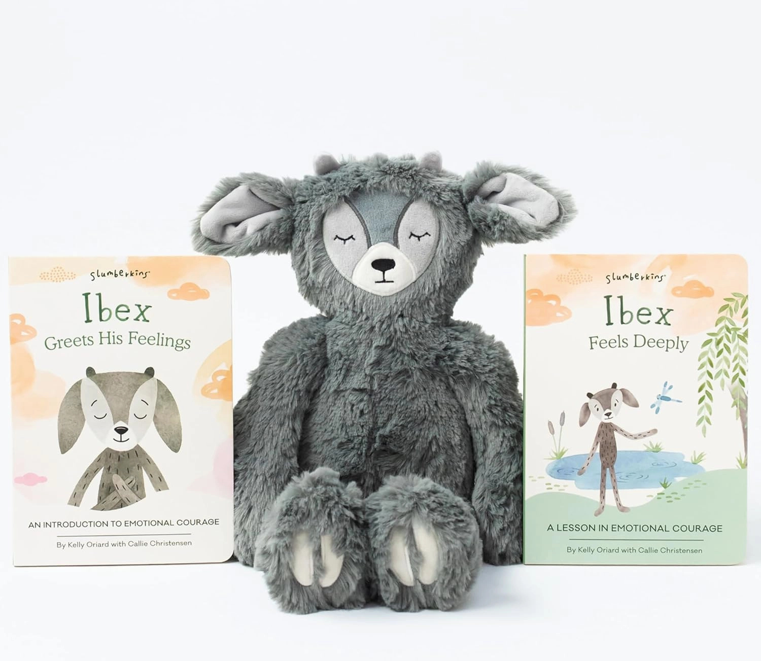 Slumberkins 14" Ibex Kin & 2 Board Books Complete Set Bundle | Promotes Emotional Courage, Resilience & Empathy | Social Emotional Tools for Ages 0  (Ibex Kin Plush   2 Board Books)