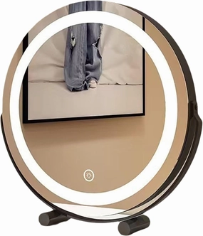 Smart Touch Lighted Vanity Mirror with 3-Color Dimmable LED Lights, 360° Rotation, Metal Frame, Perfect for Bathroom & Desk, Ideal Makeup Mirror for Women(Black,15.7in)