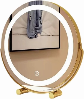 Smart Touch Lighted Vanity Mirror with 3-Color Dimmable LED Lights, 360° Rotation, Metal Frame, Perfect for Bathroom & Desk, Ideal Makeup Mirror for Women(Gold,11.8in)